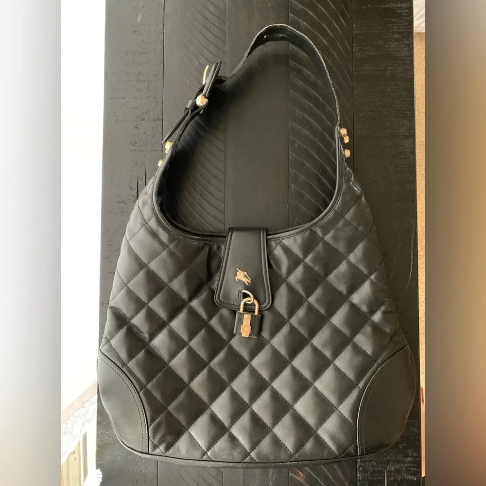 Burberry Quilted Black Leather Brook Hobo Shoulder Bag with Lock EUC - Picture 3 of 14